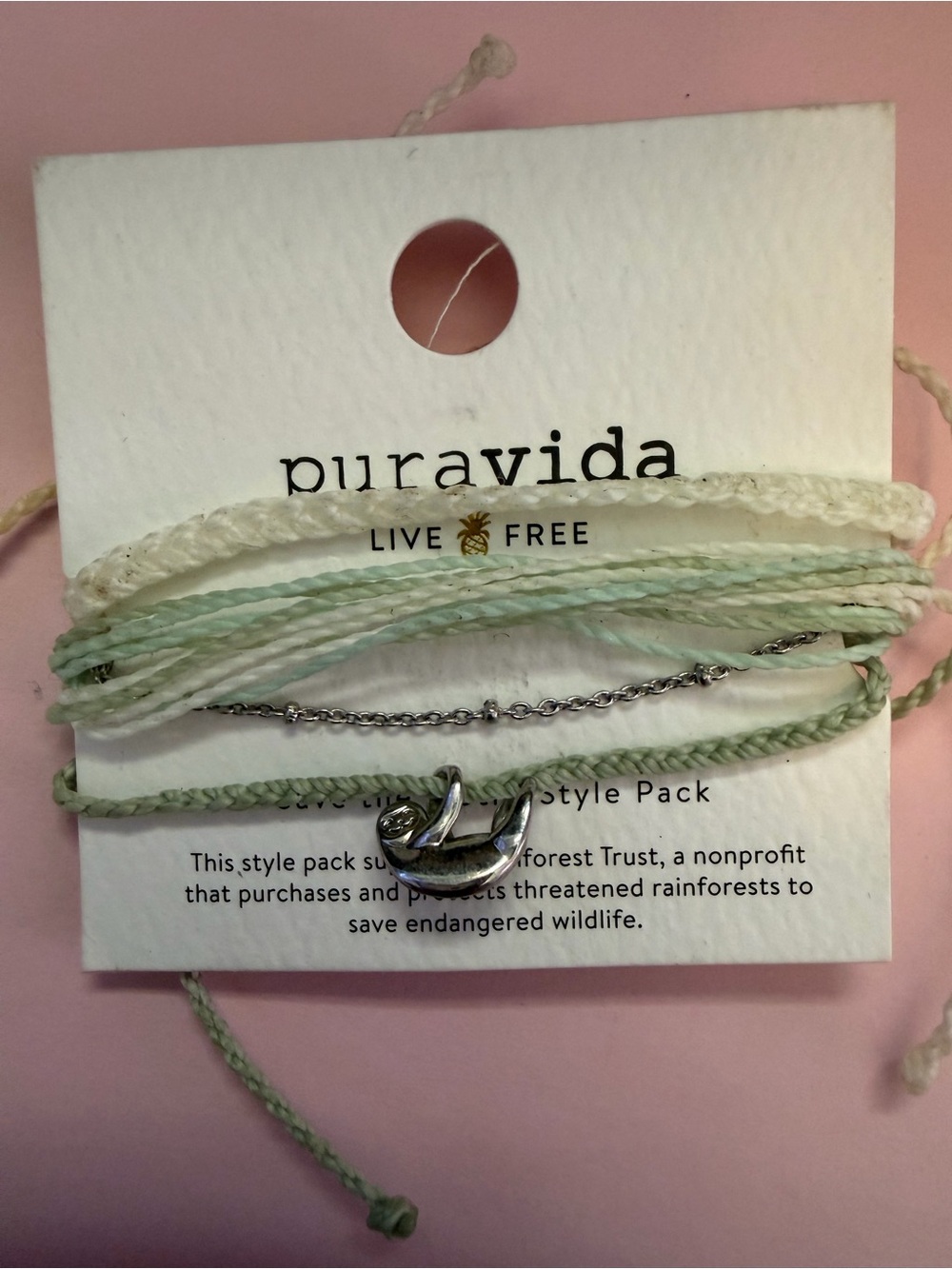 Pura Vida Mint Green & Cream Layered Bracelet Set with Silver Charm